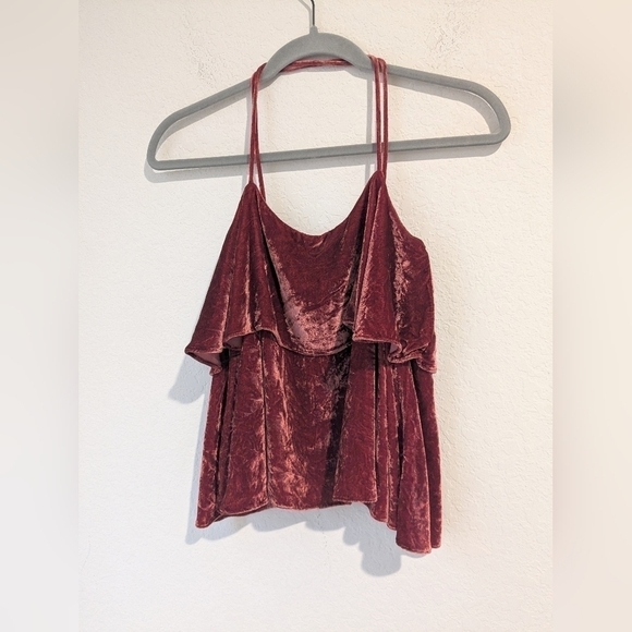 Madewell Red Velvet Silk Blend Flowy Ruffle Cami Holidays Evening Date Night - Picture 3 of 7